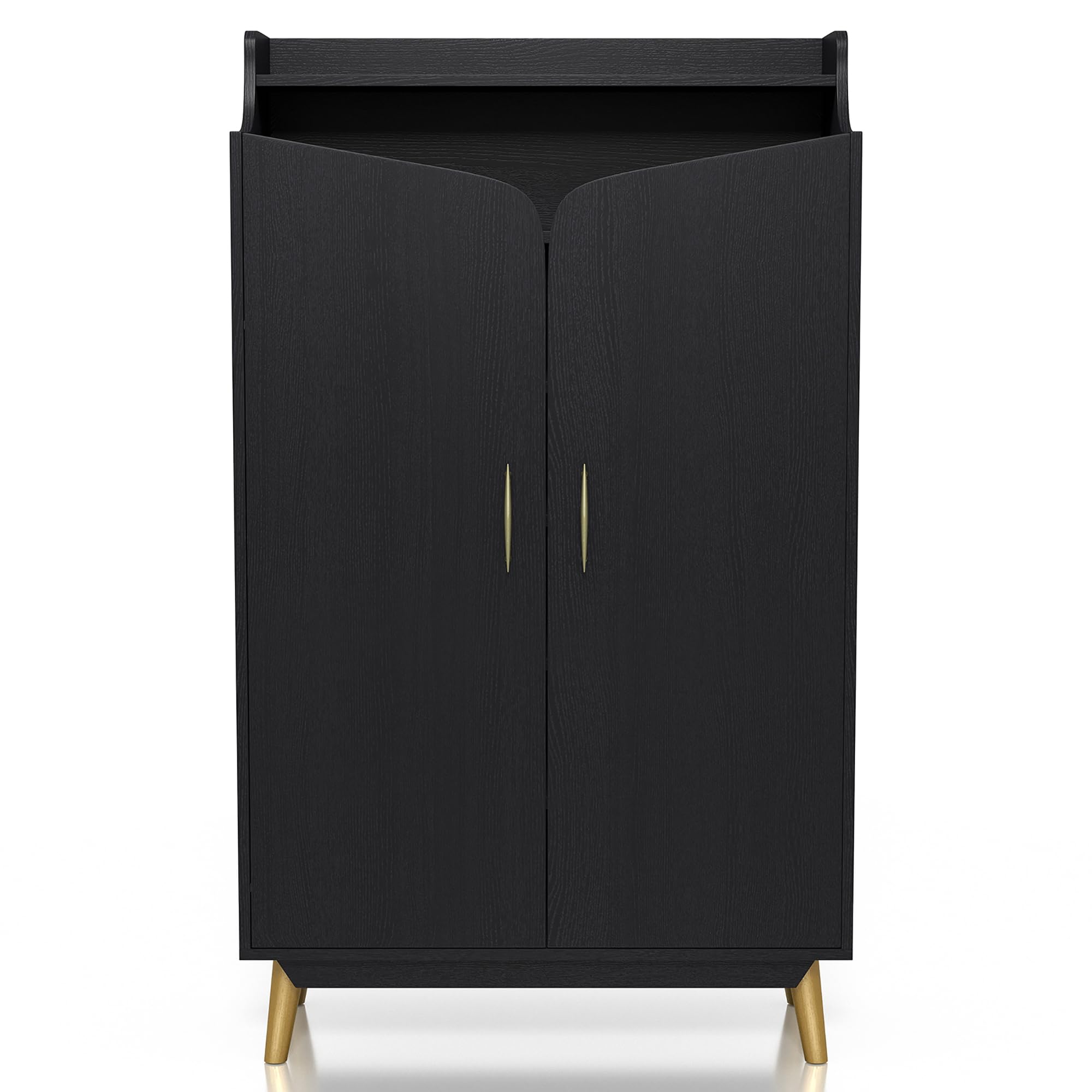 24/7 Shop at Home Ansel Mid-Century Modern 2-Door Storage Wood 32 in. Shoe Cabinet with Adjustable Shelves for Entryway, Hallway, Black