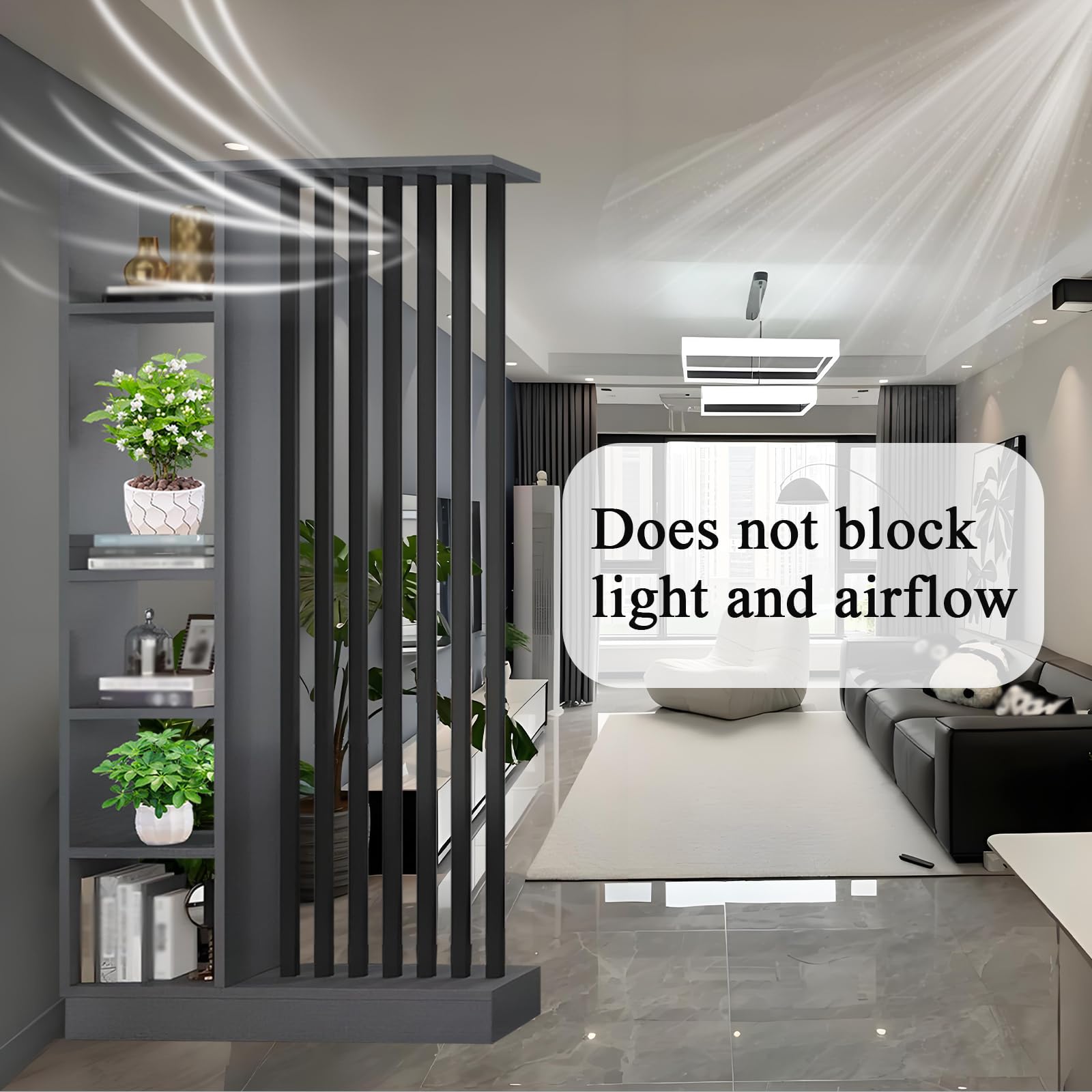 Wall Room Divider with Shelves, Entrance Hall Partition Screen Column Floor to Ceiling - Freestanding Room Divider with Storage Shelf, Freestanding Decor for Bedroom (A Gray + Black, 39.4in / 100cm)