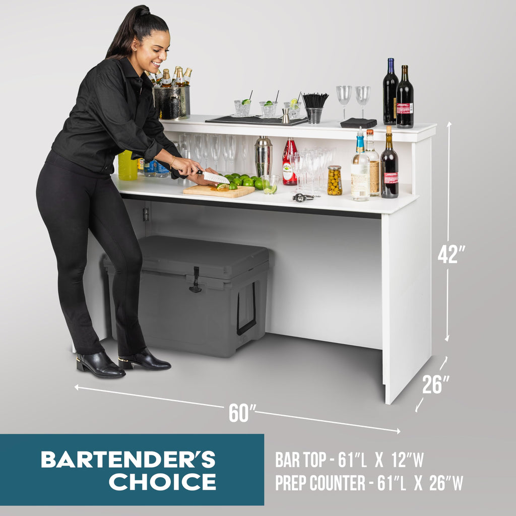 GoBar Elite Portable Bar Table for Events - Foldable Commercial Grade Wood - Pop up Mobile Bartending Station - White