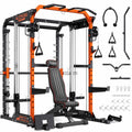 YOLEO Smith Machine with Independent Dual-Pulley System, 1800LBS Adjustable Cable Crossover Squat Rack, Multi-Functional Power Cage for Home Gym with More Workout Equipment LAT Pulldown Bar & Dip Bar