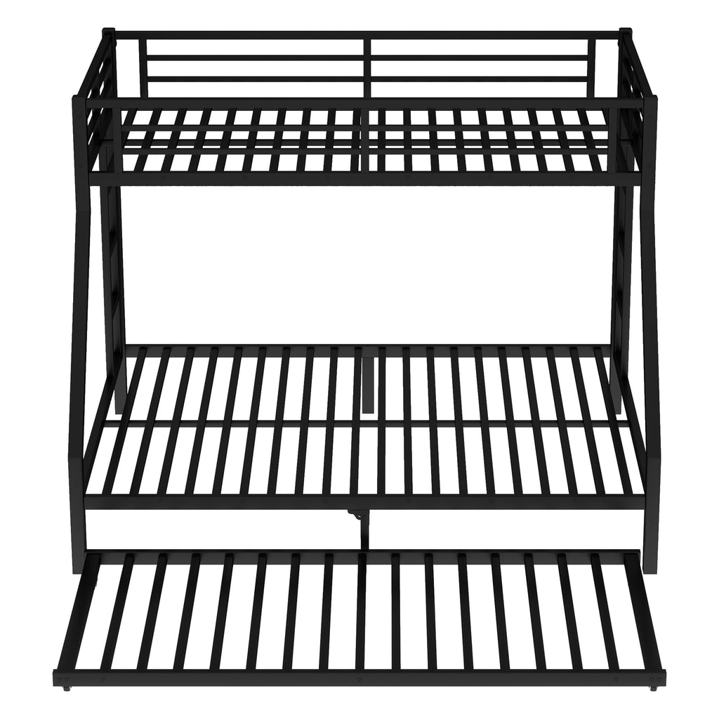 Bellemave Metal Bunk Bed with Trundle, Twin XL Over Queen Bunk Trundle and Guardrail and Ladder for Kids/Teenagers, Adults, No Box Spring Needed，Black