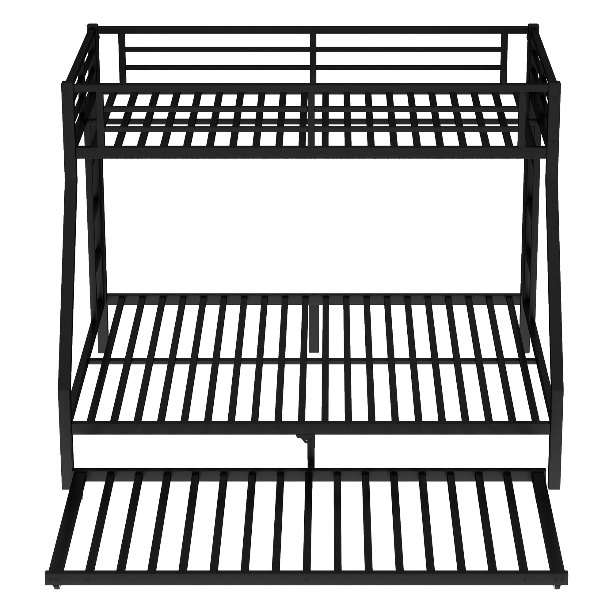 Bellemave Metal Bunk Bed with Trundle, Twin XL Over Queen Bunk Trundle and Guardrail and Ladder for Kids/Teenagers, Adults, No Box Spring Needed，Black