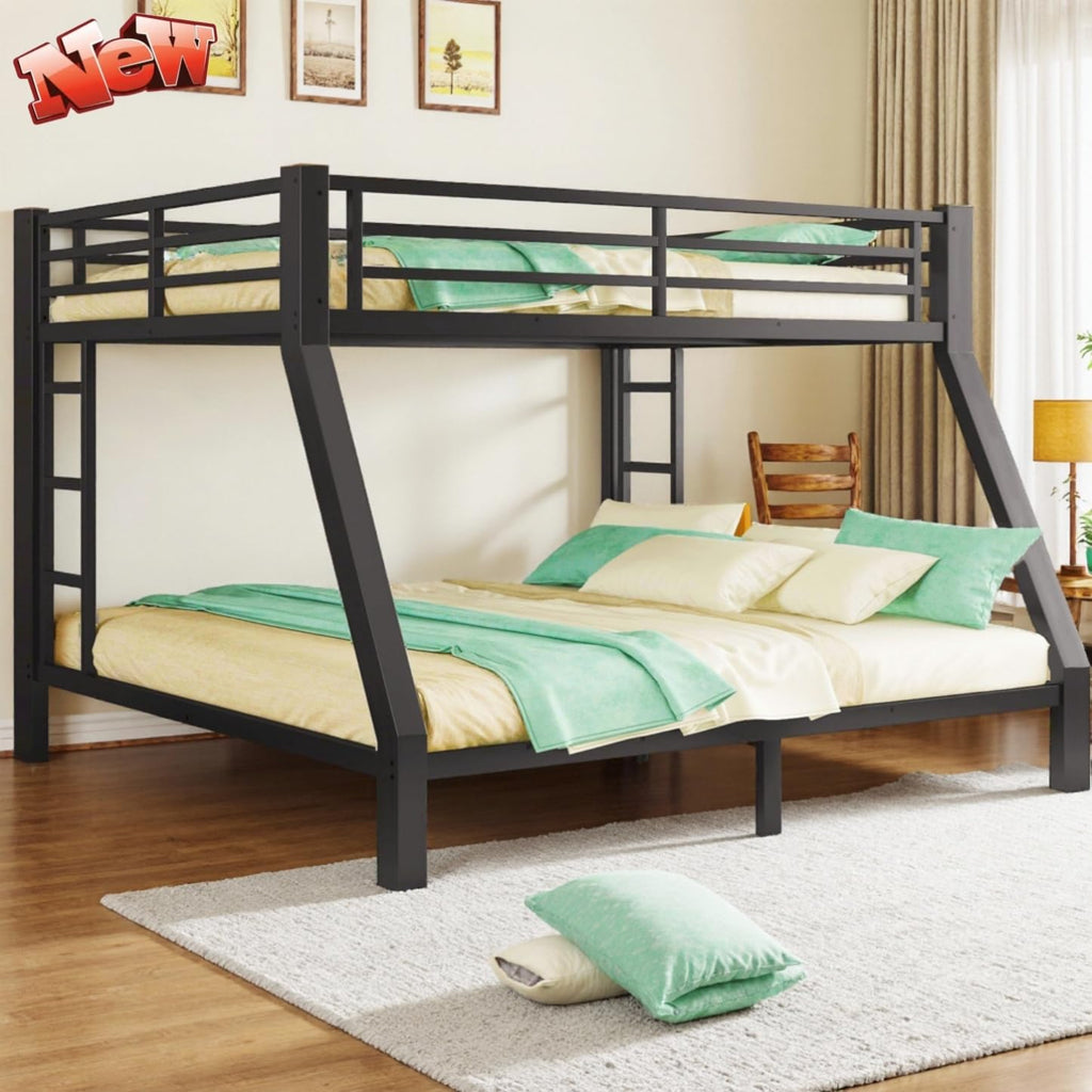 NOAHLEO Stronger & Safer Heavy Duty Metal Queen Over King Size Bunk Bed for Adults Teens, More Stable Thickened Steel Bunkbed (Queen Over King)