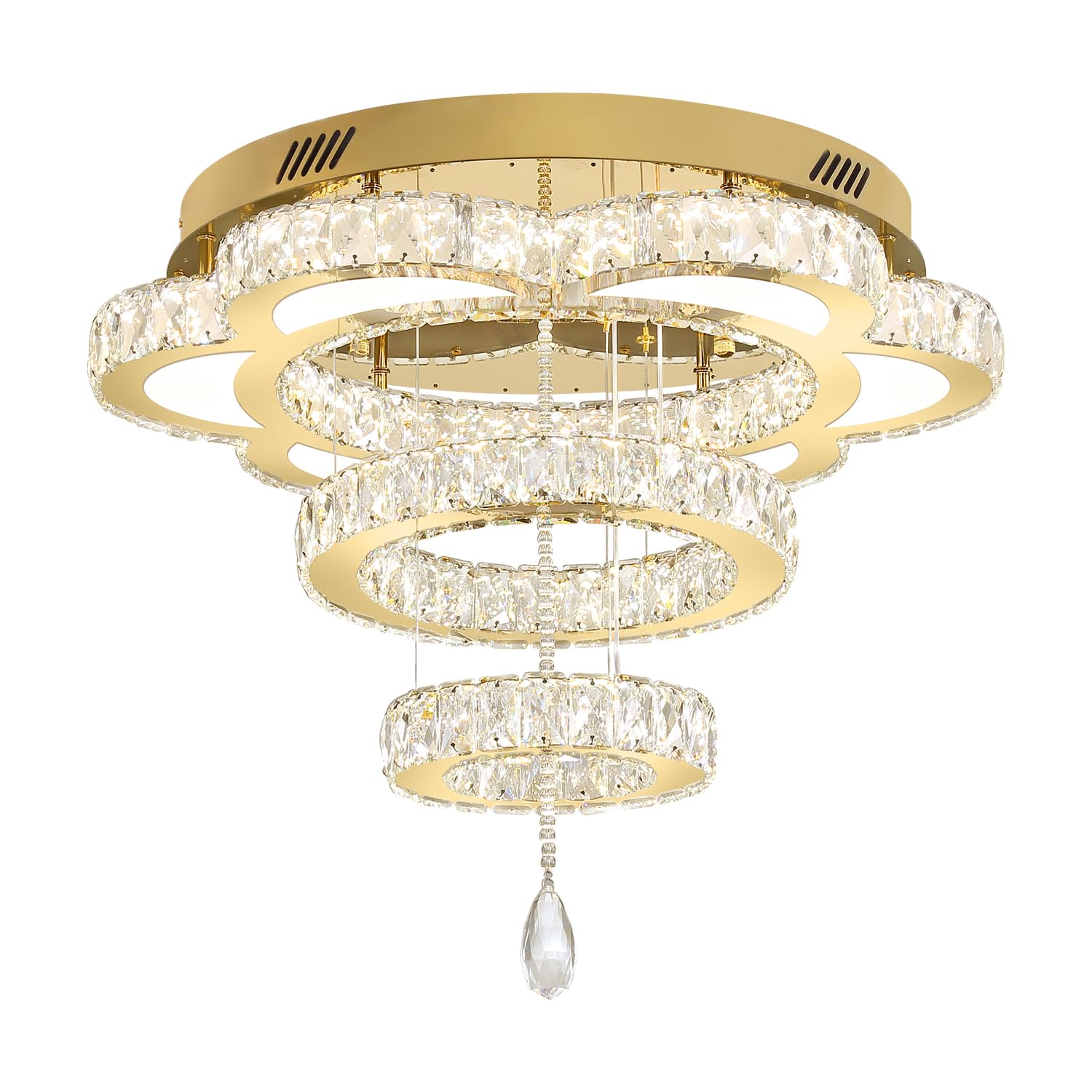 ykolupty W24 Modern Crystal Gold Chandelier for Living Room Dining Room,Bedroom, Entrance Ceiling Light Lamparas de techo LED Dimmable 2700K-6000K
