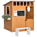 Outsunny Wooden Playhouse for Kids Outdoor with Working Door, Windows, Mailbox, Bench, Flowers Pot Holder, 48" x 42.5" x 53", Yellow