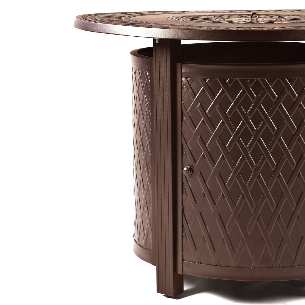 Oakland Living Round 34 in. x 34 in. Aluminum Propane Fire Pit Table with Glass Beads, Two Covers, Lid, 37,000 BTUs in Brown Finish