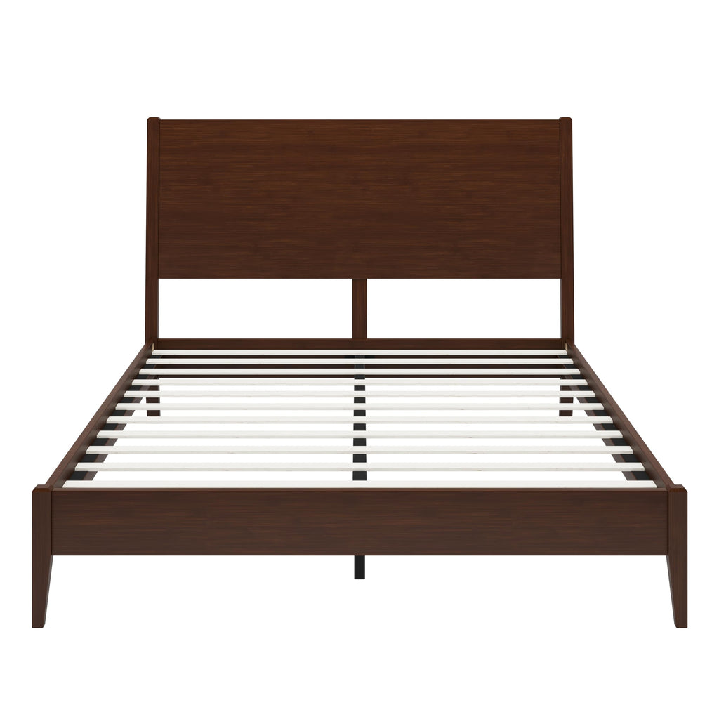 Christopher Knight Home Mid-Century Modern Solid Bamboo Wood Queen Size Sleigh Platform Bed Frame with Wood Slats and Metal Support,No Box Spring Needed,Easy Assembly, Chocolate