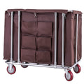 WANGKENSU Commercial Heavy Duty Large Laundry Hamper Sorter Cart with 6 Cloth Bag & 5 Inch Wheels, Stainless Steel & Oxford Cloth, Max Load 150kg (Blue) (Brown)