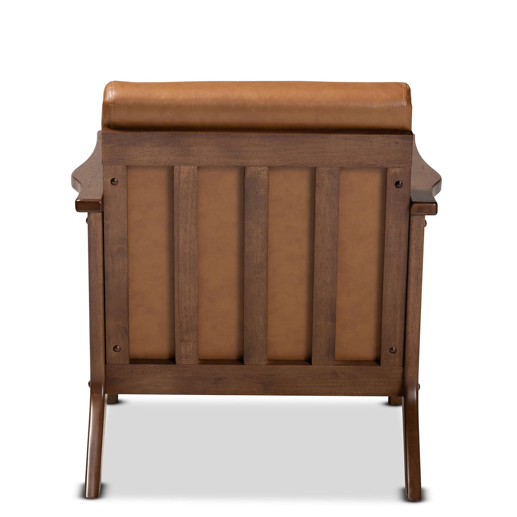 Baxton Studio Bianca Mid-Century Modern Walnut Brown Finished Wood and Tan Faux Leather Effect Lounge Chair
