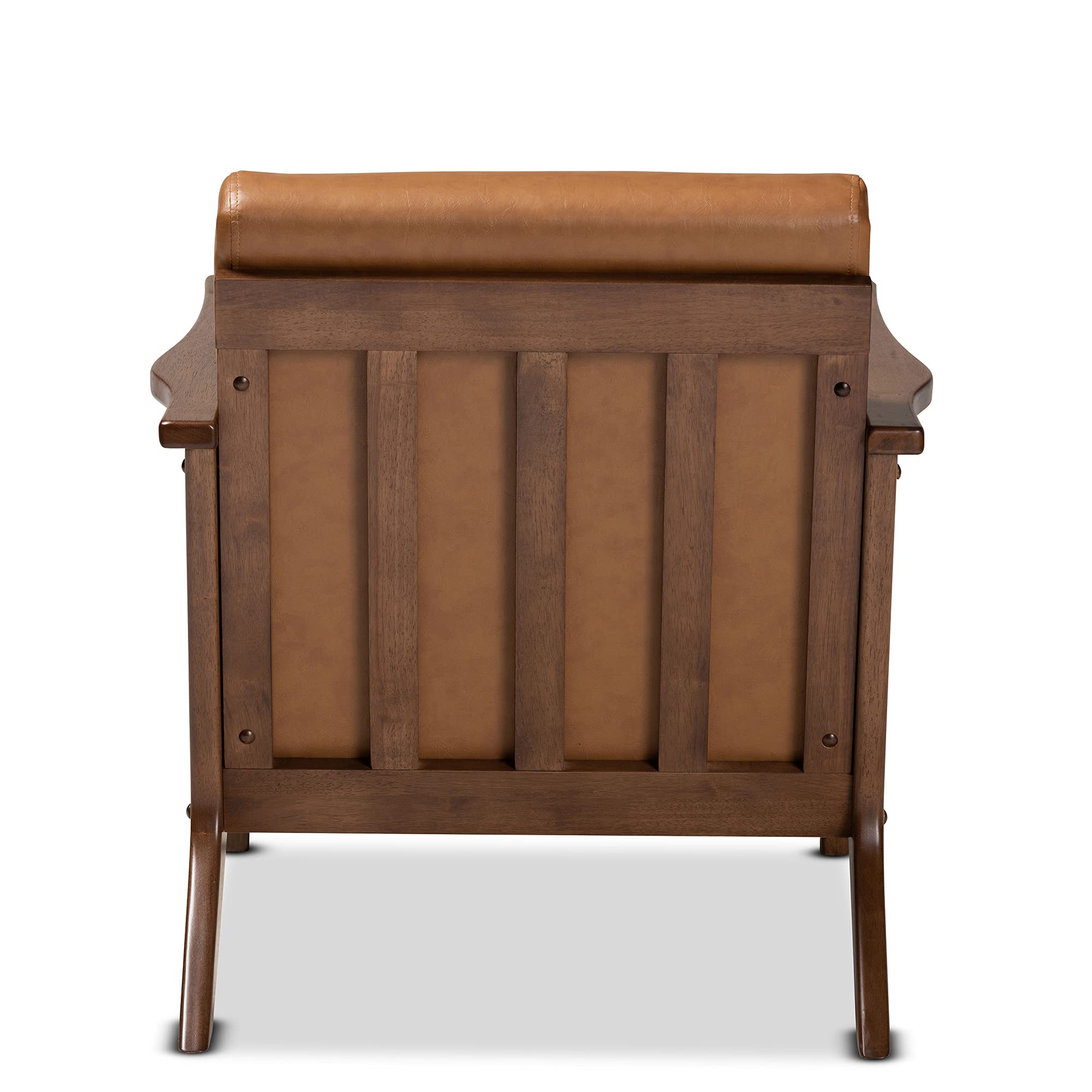 Baxton Studio Bianca Mid-Century Modern Walnut Brown Finished Wood and Tan Faux Leather Effect Lounge Chair