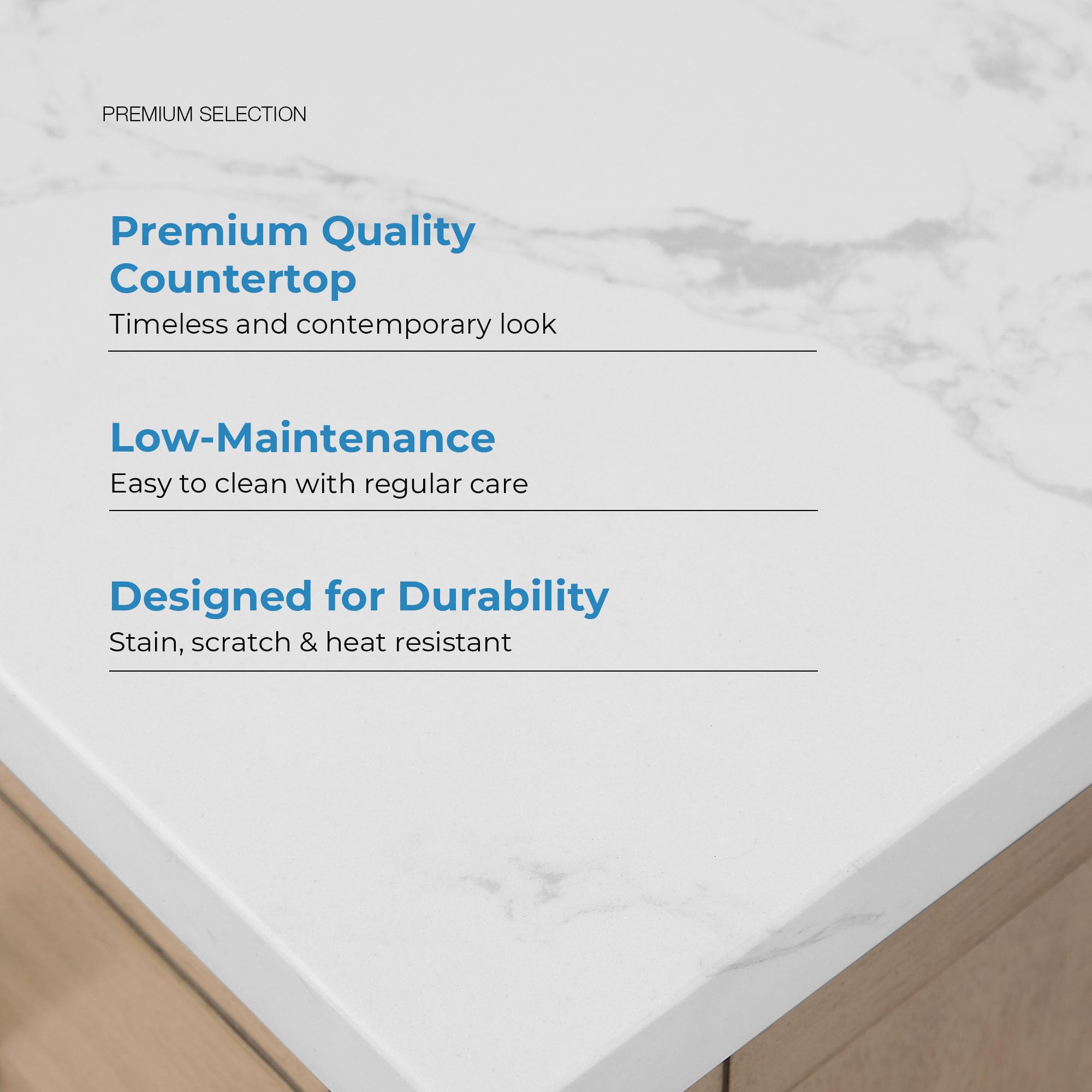OVE Decors Athea 60 in. Double Sink Freestanding Sahara Birch Bathroom Vanity with White Engineered Marble Top, Matching Backsplash, Power Bar and Brushed Gold Hardware