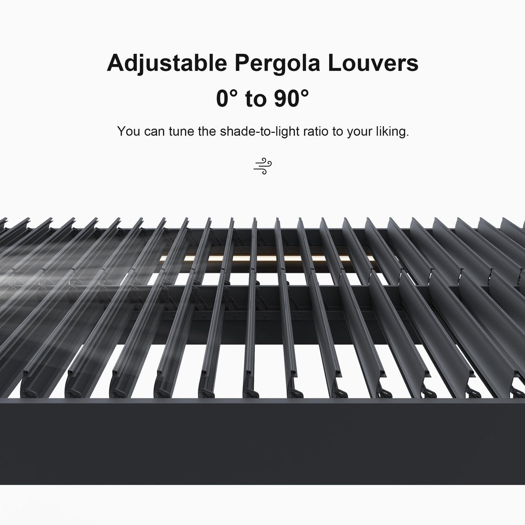 PURPLE LEAF LED Louvered Pergola 94AS 12'x 16' Full Aluminum Frame and Adjustable Roof Integrated Strip Lights for Outdoor Deck Garden Patio Gray Hardtop Gazebo Pergola