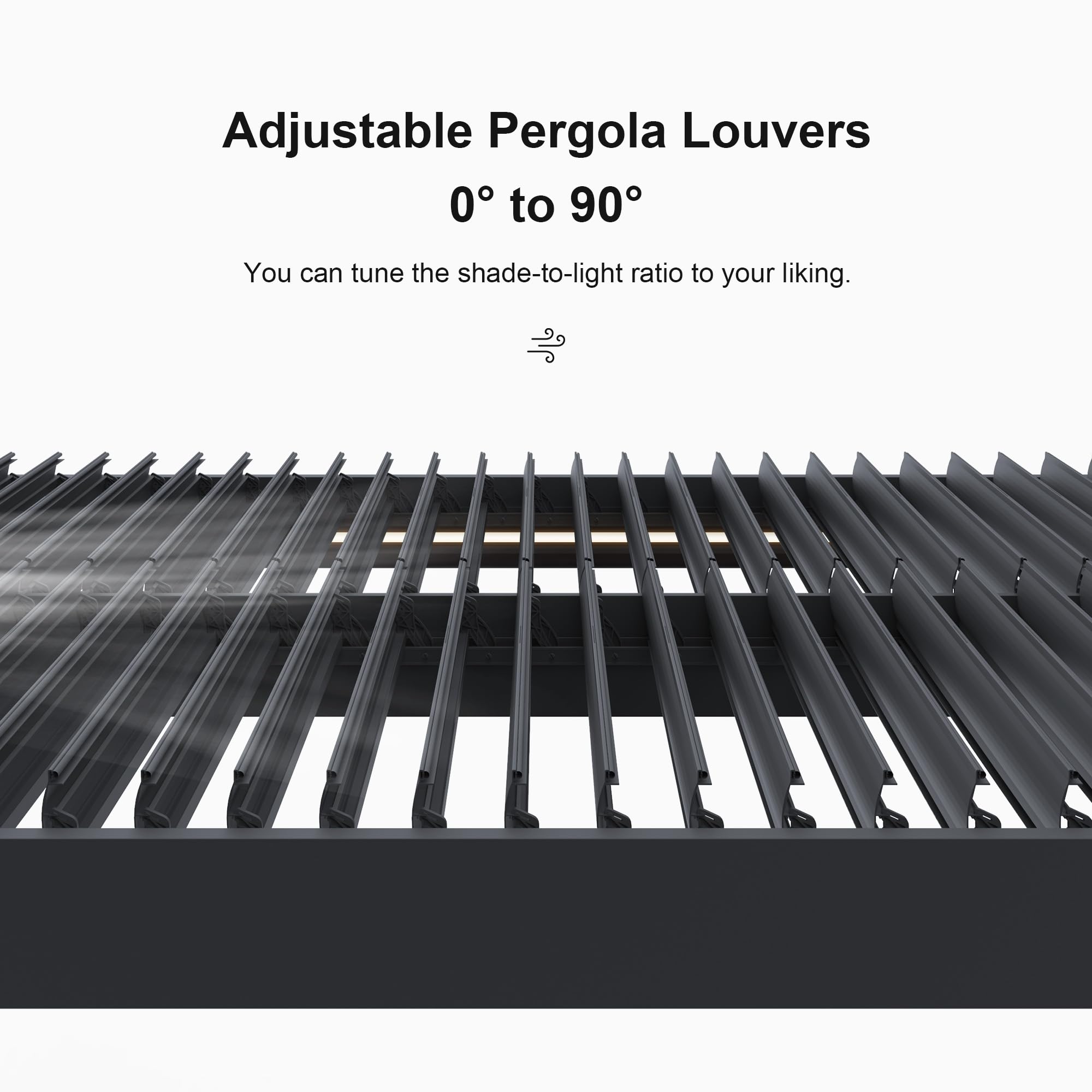 PURPLE LEAF LED Louvered Pergola 94AS 12'x 16' Full Aluminum Frame and Adjustable Roof Integrated Strip Lights for Outdoor Deck Garden Patio Gray Hardtop Gazebo Pergola