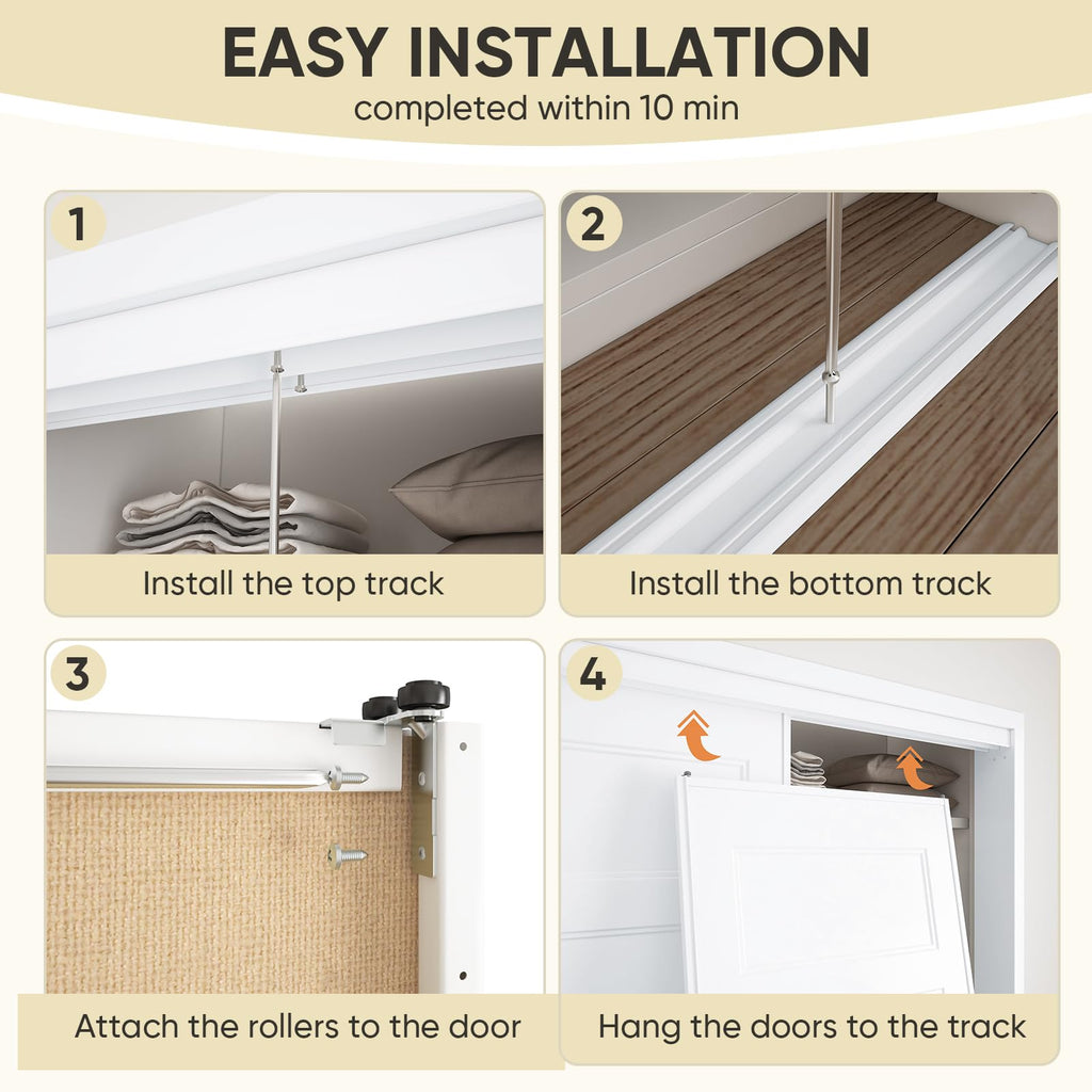 JUBEST Sliding Closet Door 60"(Double 31") x80, 5-Panel Steel Frame Bypass Primed Door with Top & Bottom Track Kits, Preassembled Hardboard Panels with Paintable Surface, Durable & Sturdy