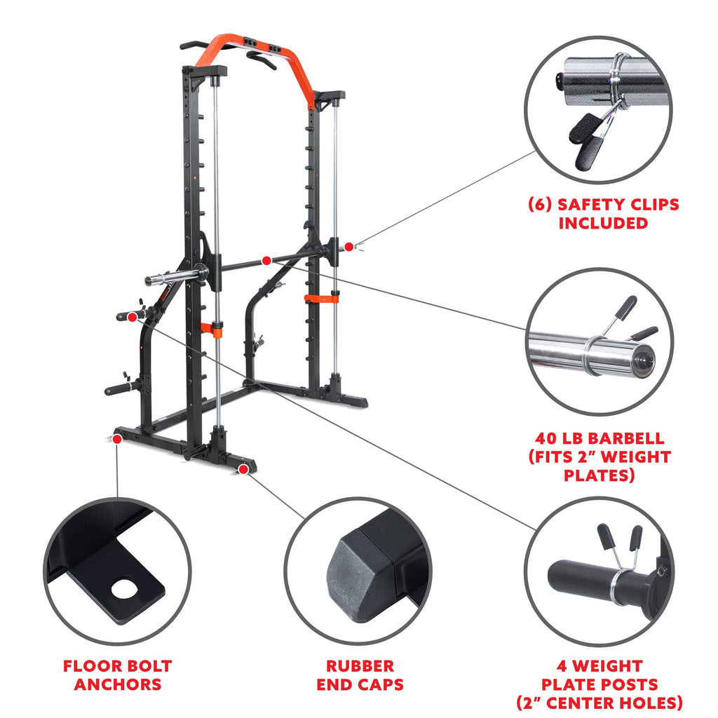 Sunny Health & Fitness Premium Squat Smith Machine - 3 in 1 Multifunction Power Rack with Adjustable Pull Up Bar for Home Gym – SF-XF920021