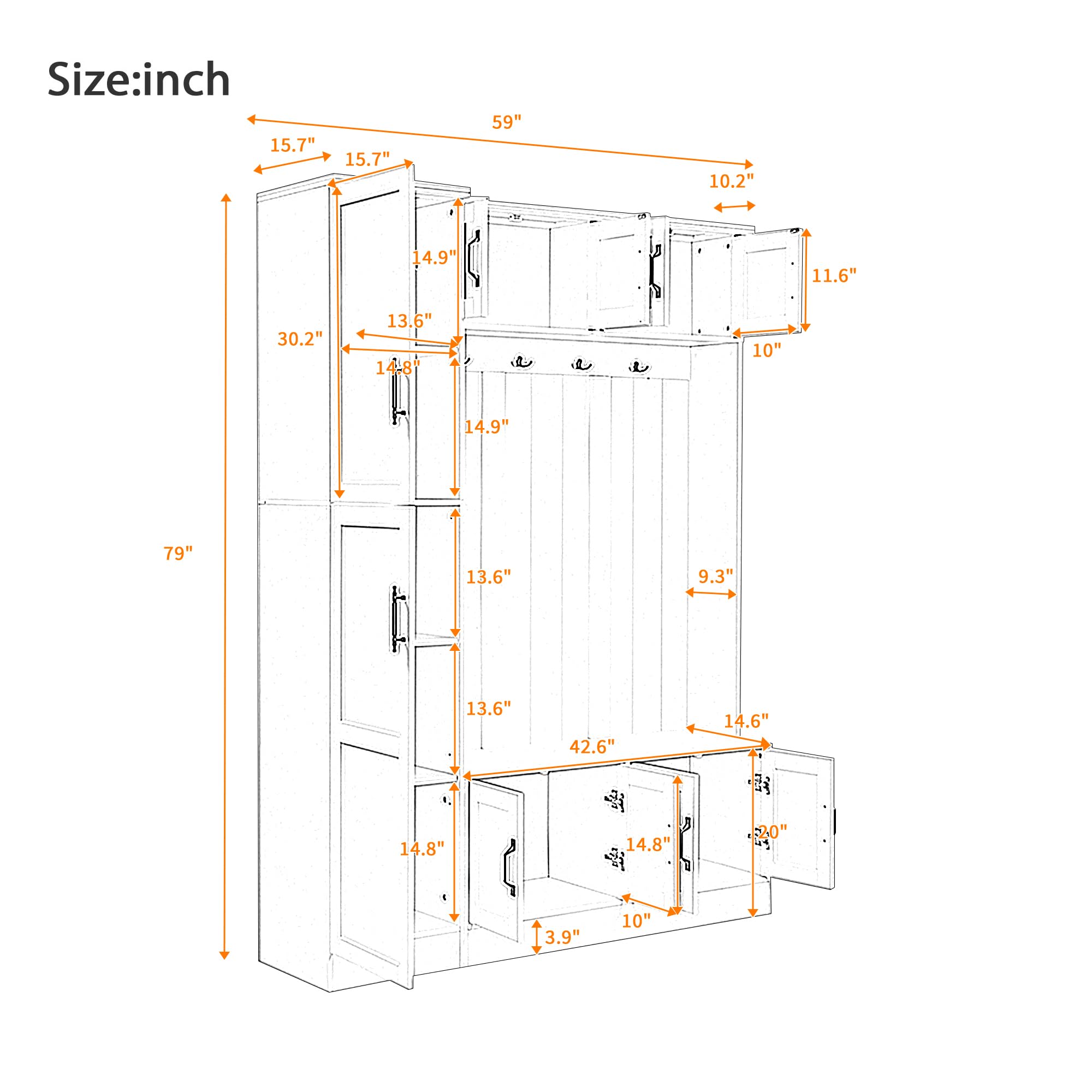 Shaical 79'' Tall Hall Tree with Shoe Storage and Bench, 4-in-1 Mudroom Storage Organizer Coat Rack with 6 Cabinets, 4 Coat Hooks & Adjustable Shelf for Hallway, Entryway, Living Room, White