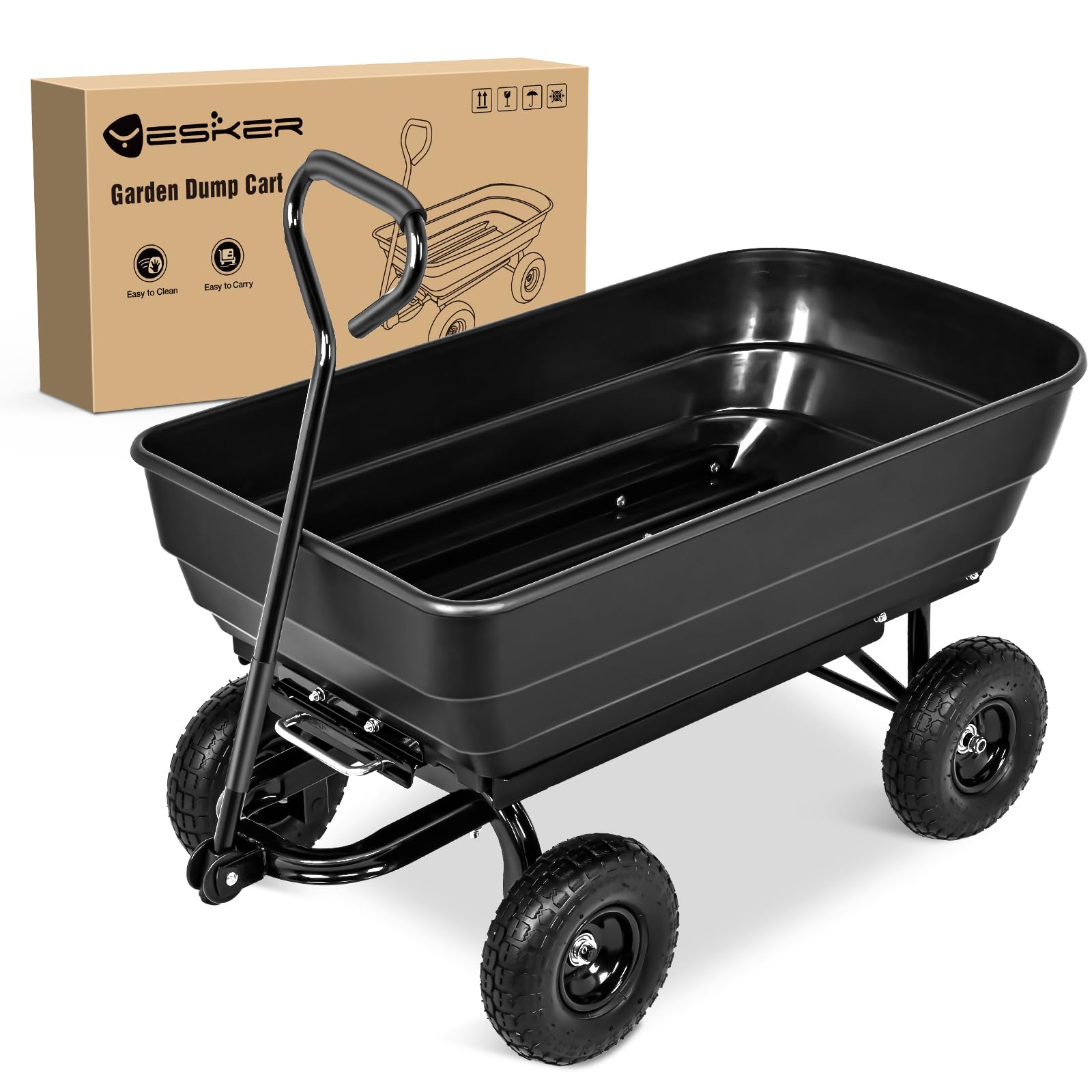 Yesker Garden Carts - 900lbs Dump Wagon with All Terrain Inflatable Wheels for Yard Lawn Farms Gardening - Heavy Duty Utility Outdoor Hauling Wheelbarrow