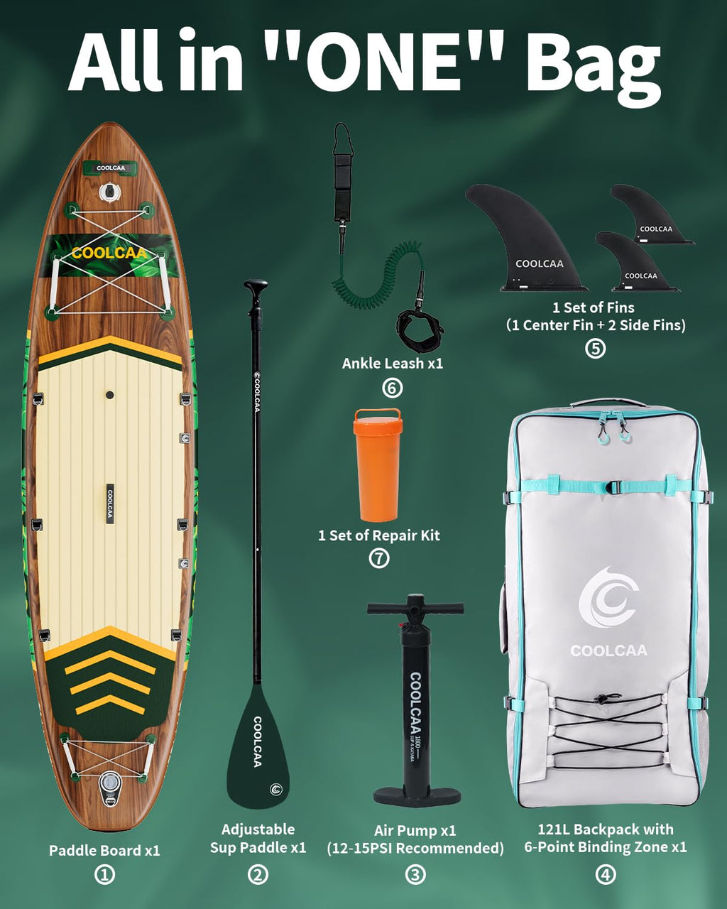 COOLCAA Mermaid 11'6" Inflatable Stand-Up Paddle Board, 490Lbs Capacity SUP Board with 34'' Extra Wide, Fishing Paddleboard with Accessories & Bag for Adults Youth (Jungle Echo)