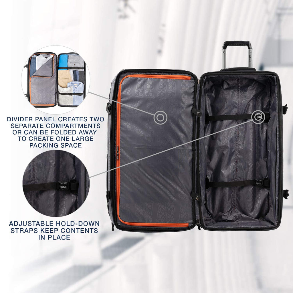Travelpro Bold Drop Bottom Wheeled Rolling Duffel Bag, Grey/Black, 30-Inch
