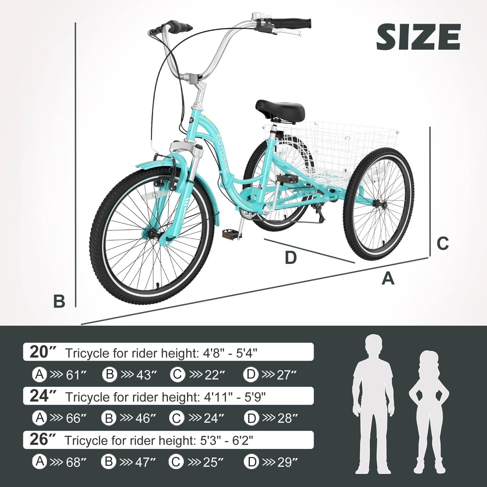 H&ZT Adult Tricycle, 3 Wheeled Bike, Trike Cruiser Bike, with 7-Speed Gear, Parking Brake Handle, Low Step, Large Rear Basket, Elderly Friendly, for Men, Women, and Teens