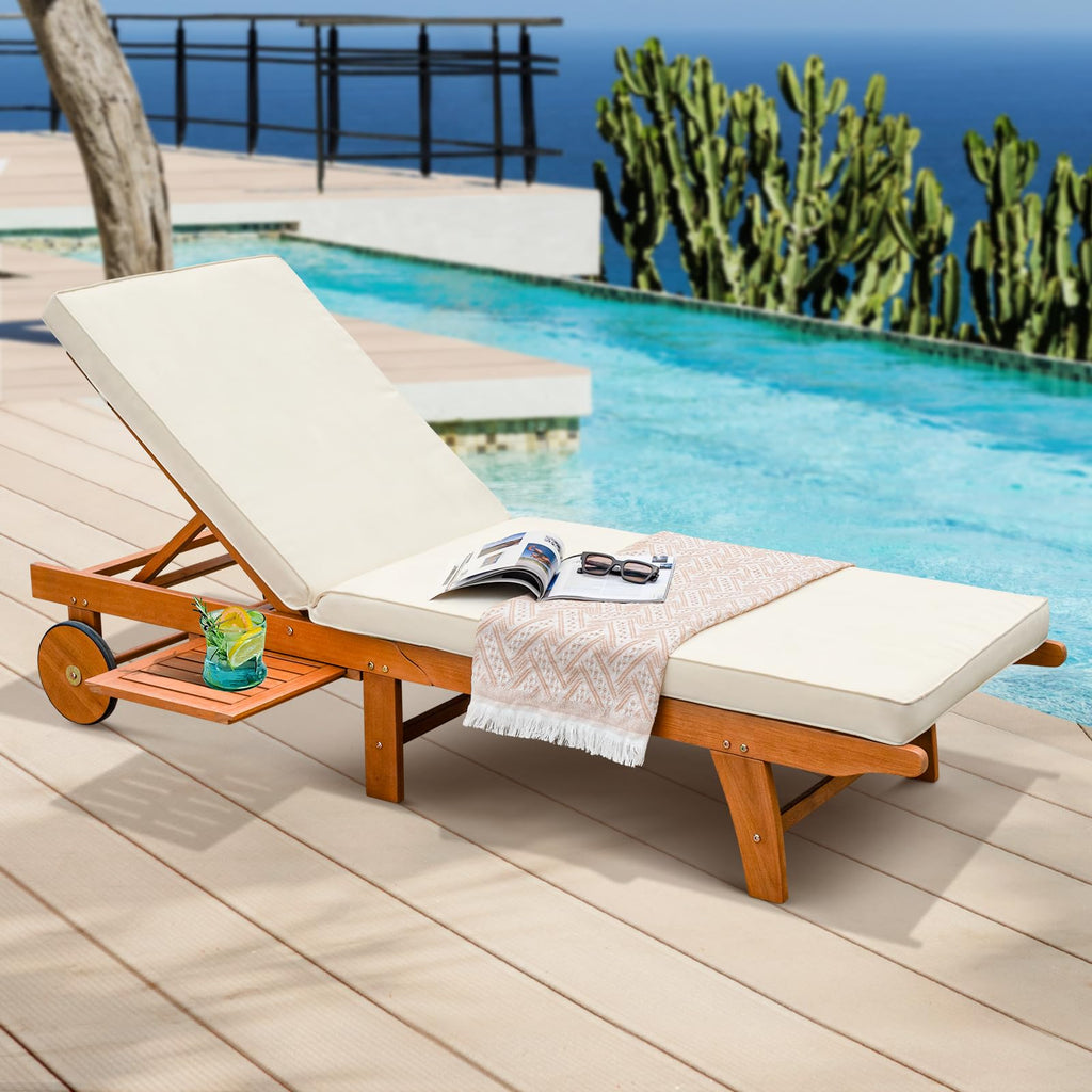 IDZO Upgraded Cushion Outdoor, 500lbs Capacity Patio Pool Loungers, Stackable and Foldable Design, Reclining Backrest, Federica Wood Chaise Lounge, Brown