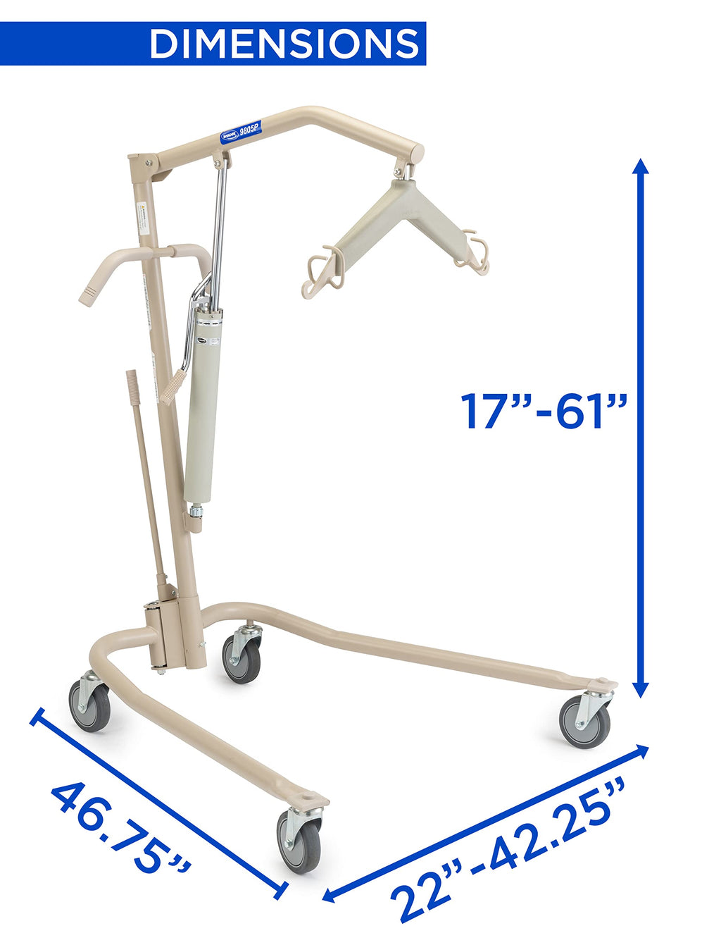 Invacare Hydraulic Patient Lift, Lightweight Transfer Lift Chair with 450 lb Weight Capacity, Bent Mast for Safer Transfers, 6-Point Padded Swivel Bar, Floor-to-Bed Height Range for Fall Recovery