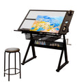 Landpink Adjustable Drawing Table for Artists | Drafting Desk with Tilted Glass Top | Art & Craft Table for Adults (Black, Smart Upgrade-29.52’’- 37.8'' H)