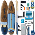 Niphean (Extra Large) Inflatable Paddle Board, SUP for 2+1 People/Family 500lbs Capacity Stand Up Paddle Board with SUP Accessories, StabilTrac Fin Non-Slip Paddleboard for Adults-Woven Wood