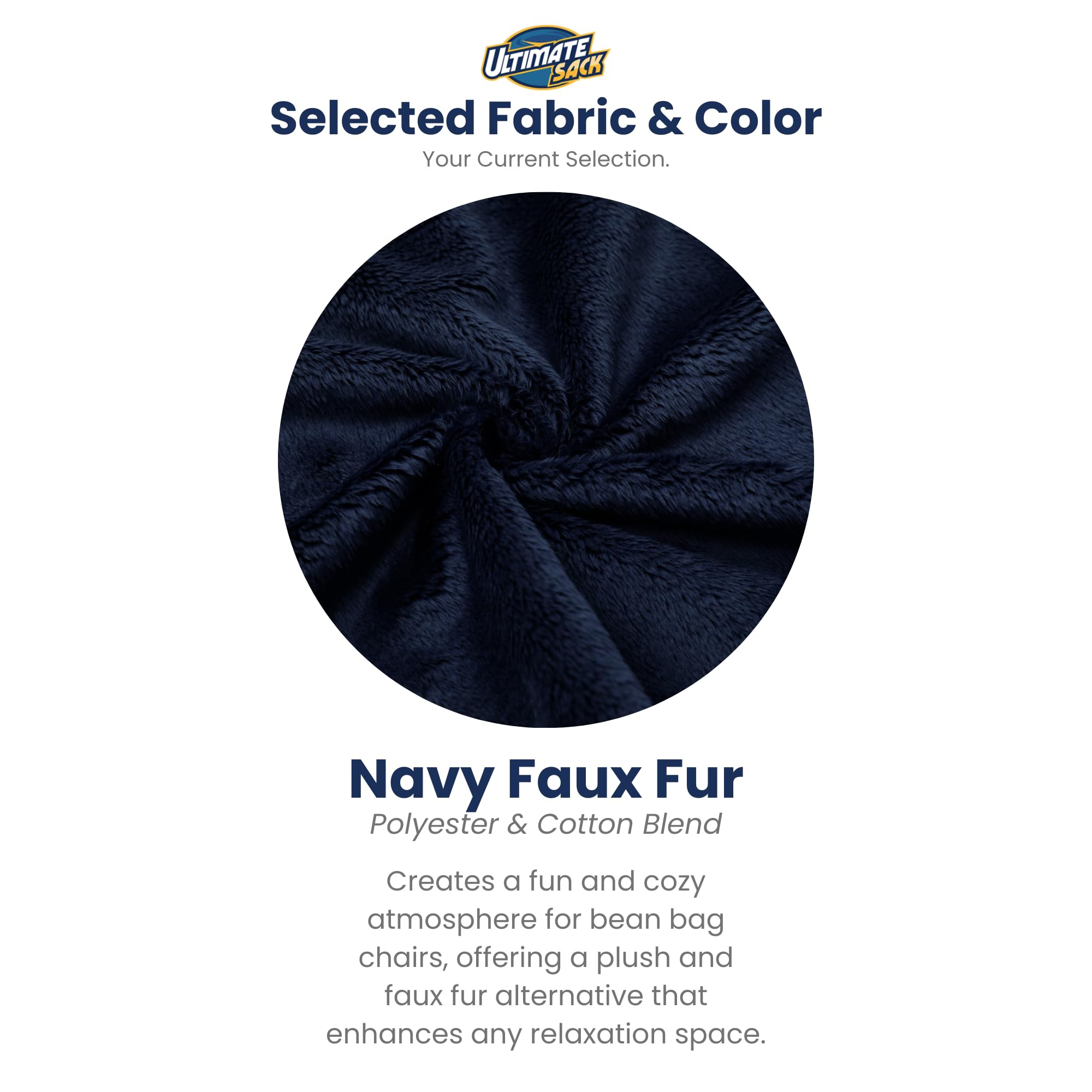 Ultimate Sack 5000 5-Foot Bean Bag Chair, Navy Fur Cover – Oversized Foam Lounger, Floor Seat, Small Sofa, or Couch Bed for Living Area, Gaming Room, or Reading Lounge