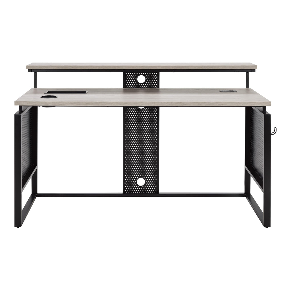 OSP Home Furnishings Ace Contemporary Modern Home Office Desk with Shelf, Rectangular with Grey Taupe Finish