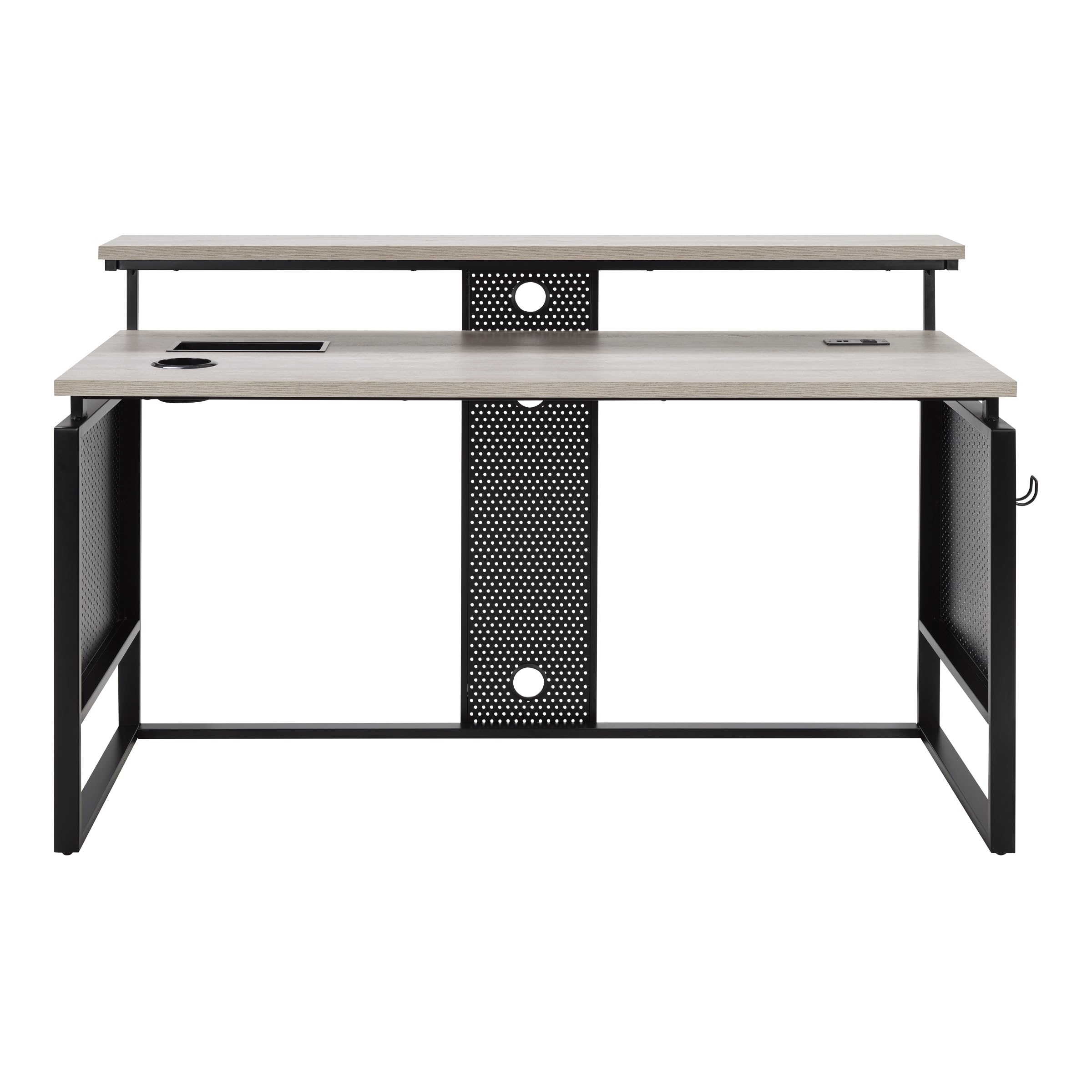 OSP Home Furnishings Ace Contemporary Modern Home Office Desk with Shelf, Rectangular with Grey Taupe Finish