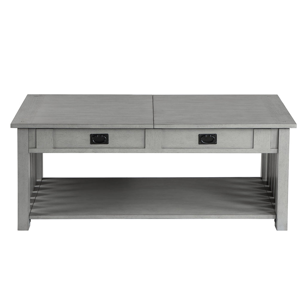 HOMES: Inside + Out Clairemont Farmhouse Rectangle Lift-Top Solid Wood 46 in. Coffee Table with 2-Drawer and 1-Shelf for Living Room, Bedroom, Reception Room, Gray