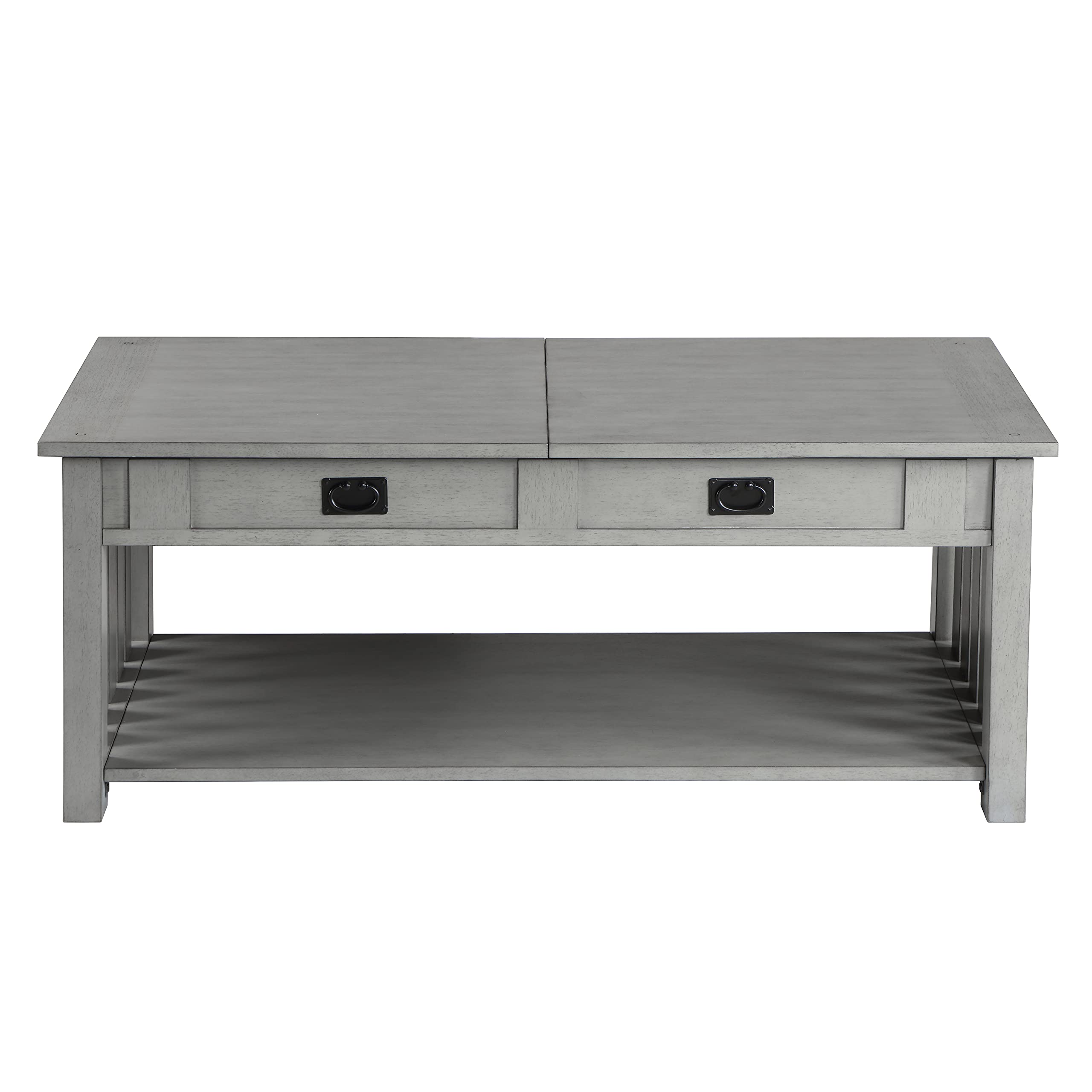 HOMES: Inside + Out Clairemont Farmhouse Rectangle Lift-Top Solid Wood 46 in. Coffee Table with 2-Drawer and 1-Shelf for Living Room, Bedroom, Reception Room, Gray