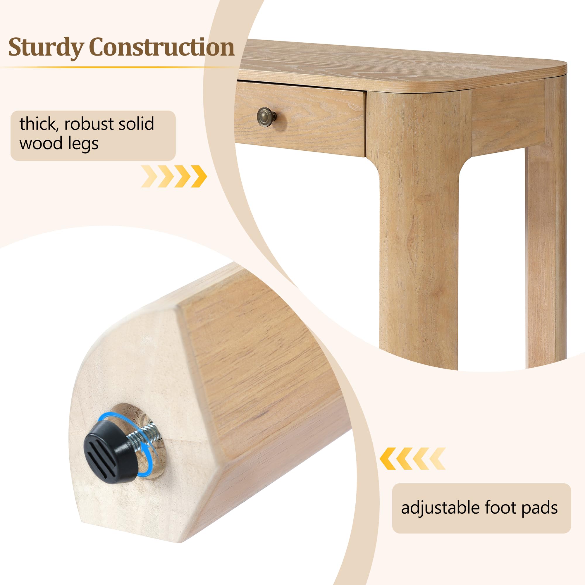 Merax 52" Console Table with 3 Drawers, Rustic Entryway Table with Curved Corners, Narrow Long Sofa Table for Living Room, Hallway, Entrance, Behind Couch, Foyer, Sturdy Thick Legs, Light Oak