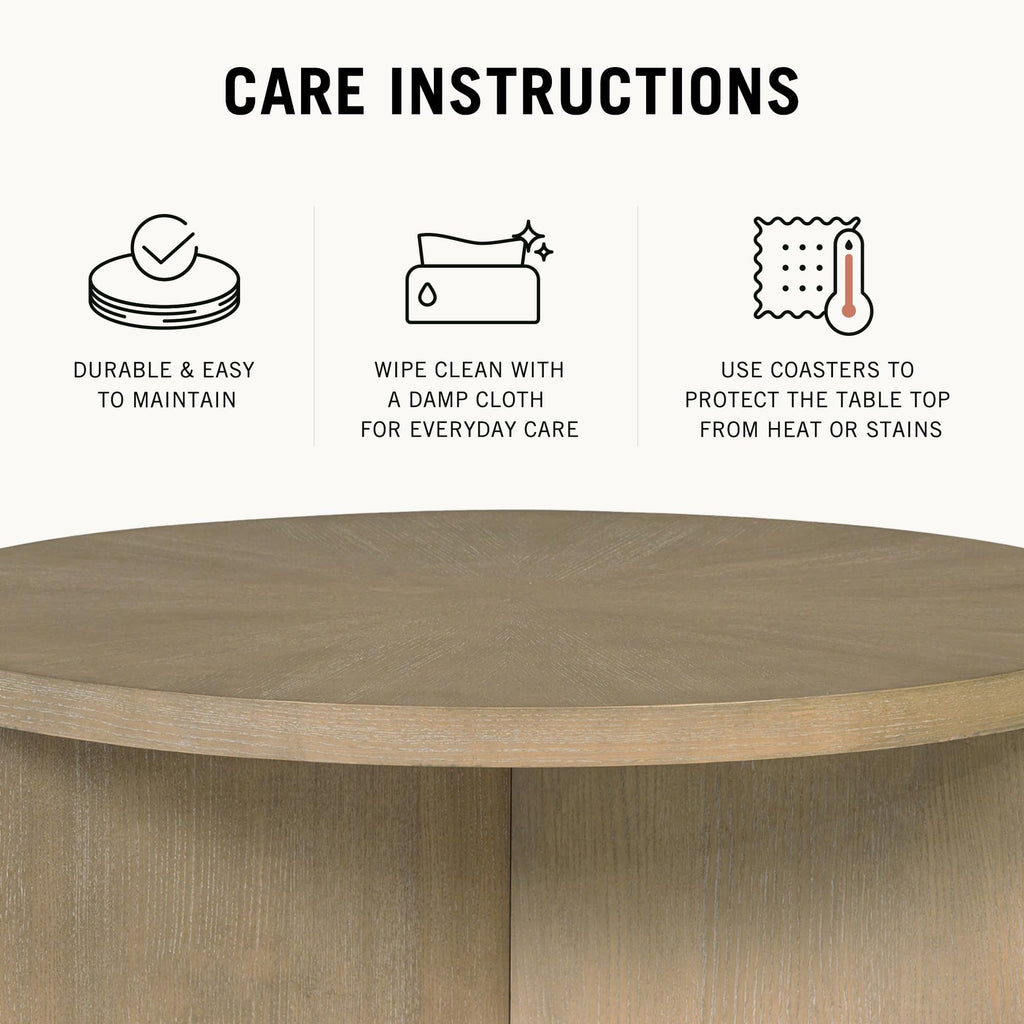 Martha Stewart Sadie Round Coffee Table – Starburst Veneer Top, Reclaimed Greige Wood Finish, Modern Accent for Living Room, Lounge, or Sitting Area, 36" Dia x 16.5" H