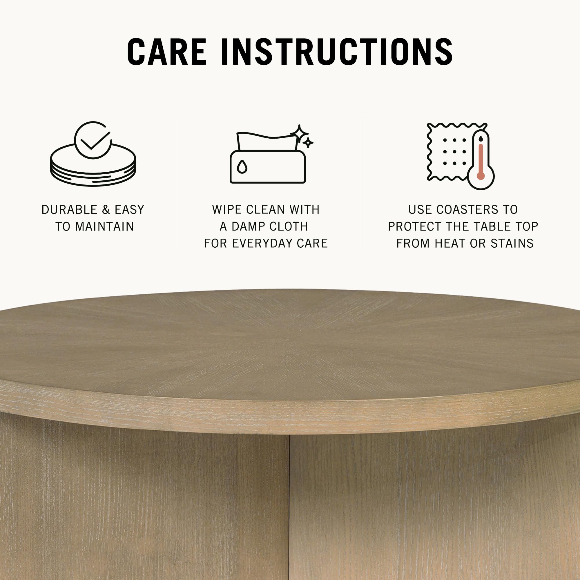 Martha Stewart Sadie Round Coffee Table – Starburst Veneer Top, Reclaimed Greige Wood Finish, Modern Accent for Living Room, Lounge, or Sitting Area, 36" Dia x 16.5" H