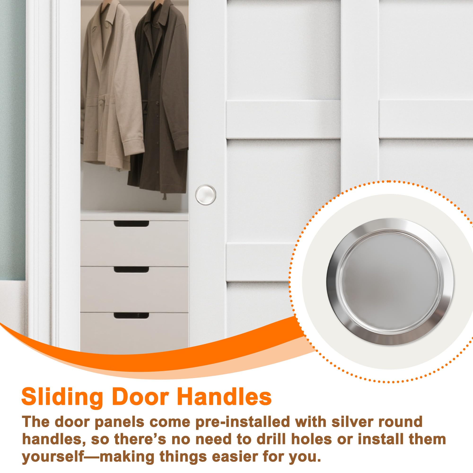 JUJUBON Closet Sliding Door, 48"×80"(Double Doors 25"), 3 Panel Sliding Door with Hardware Kit, Pre-Drilled Doors Panel, MDF with Paintable Surface, Need to Assemble, White
