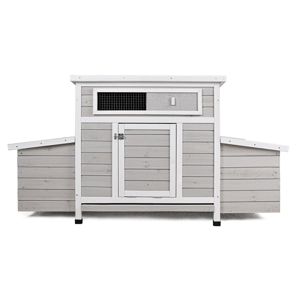 KEIKI Large Wooden Chicken Coop, Outdoor Hen House, Poultry Cage, Rabbit Hutch, Wooden Poultry Cage for Outdoor with 2 Sides Nesting Boxes, Gray+White