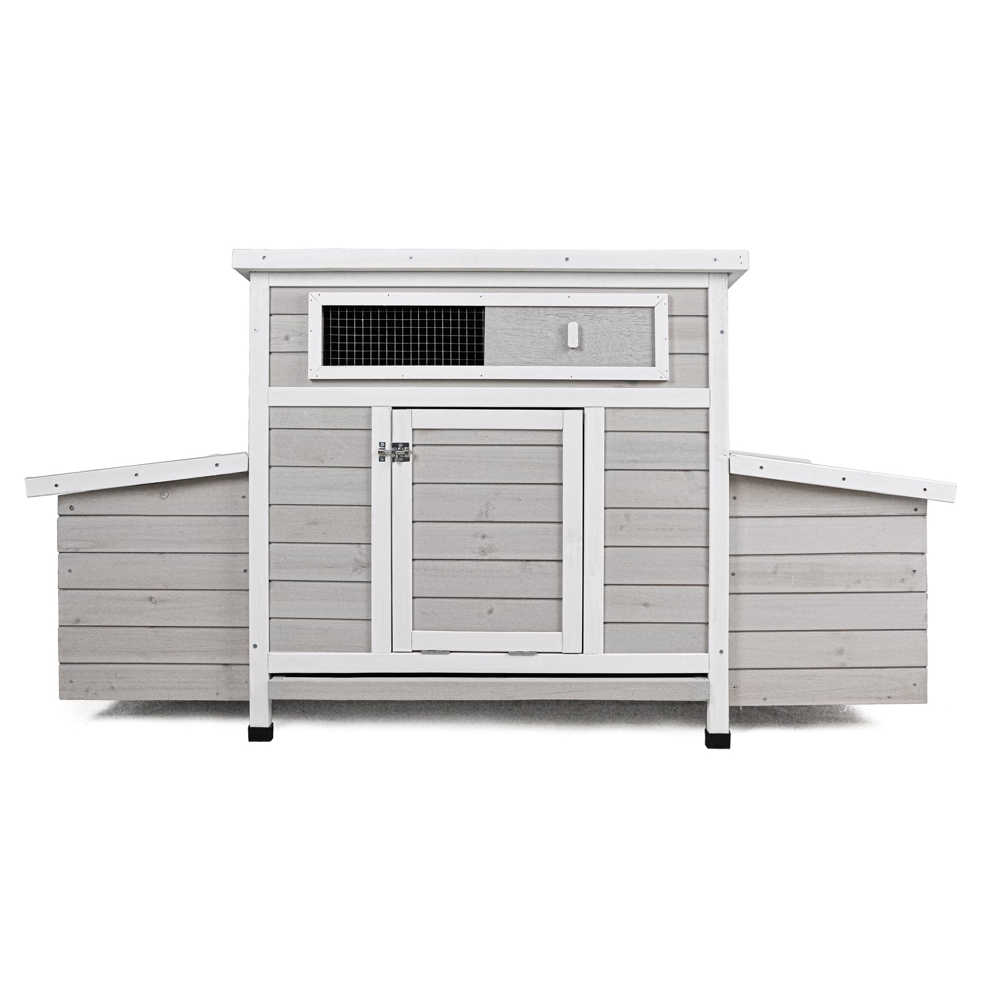 KEIKI Large Wooden Chicken Coop, Outdoor Hen House, Poultry Cage, Rabbit Hutch, Wooden Poultry Cage for Outdoor with 2 Sides Nesting Boxes, Gray+White