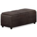 SIMPLIHOME Avalon Storage Ottoman - 42 inch Wide Upholstered Vegan Leather Rectangular Flip-Top Ottoman in Distressed Brown, Contemporary Coffee Table Ottoman for Living Room with Hidden Storage
