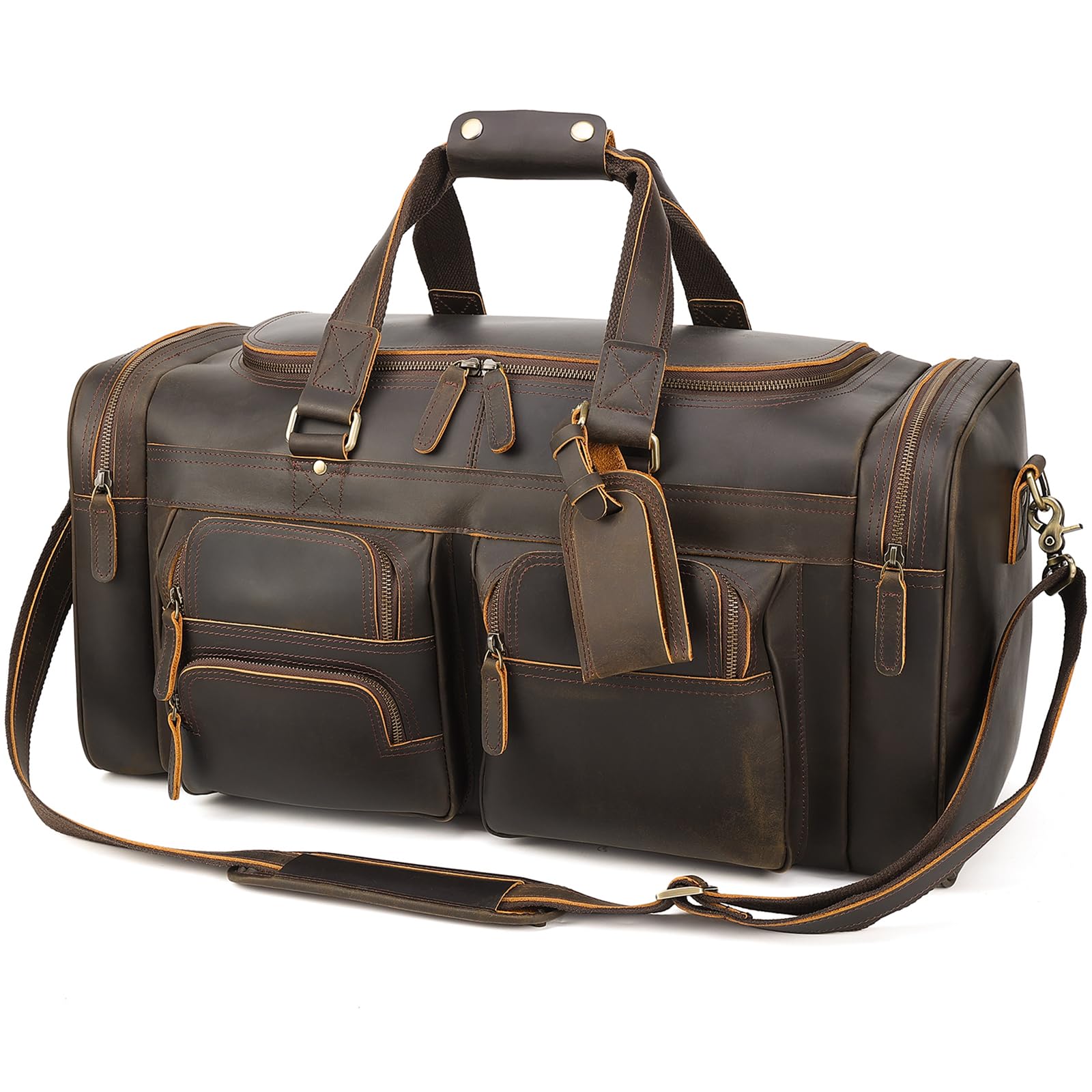 Polare 26" Leather Duffel Weekender Travel Bag For Men With Full Grain Cowhide Leather 56L