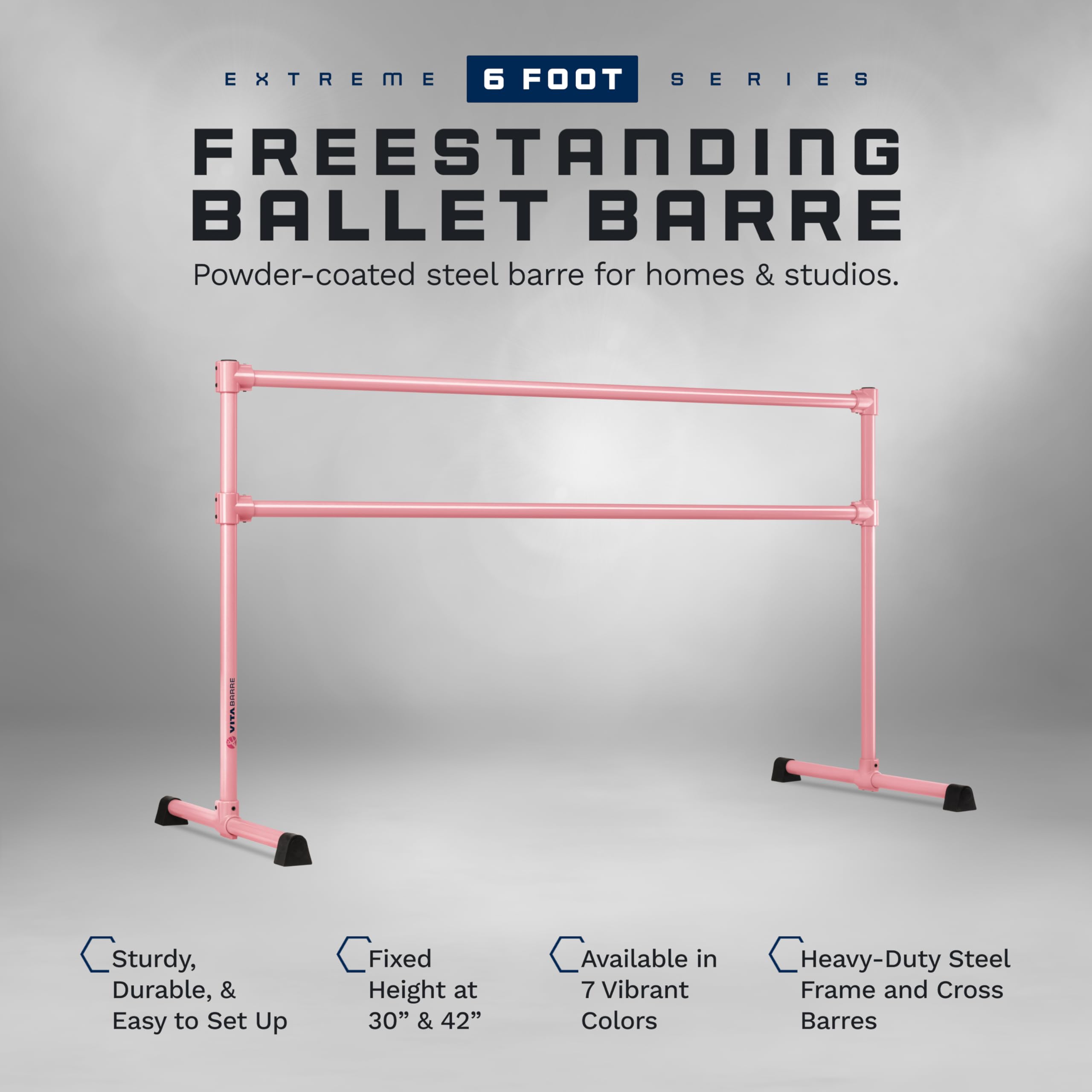 VITA Barre Portable Freestanding Double Ballet Barre, Extreme, 6 Ft Bars, Light Pink, Steel | Fixed Height, Made in USA, Home or Gym Exercise Equipment for Kids & Adults | Dance, Fitness, Pilates