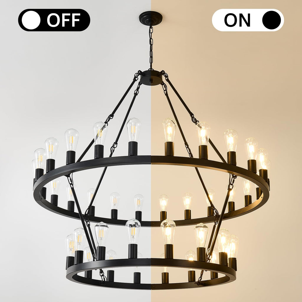NILSE 2-Tier 48" Black Wagon Wheel Chandelier, 40-Light Extra Large Chandeliers for High Ceilings, Rustic Farmhouse Light Fixture for Living Room Stairs Foyer Entryway, E26