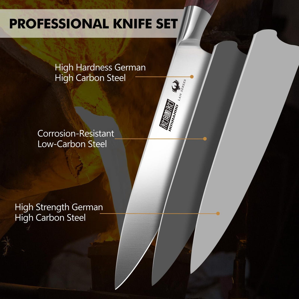 HOSHANHO 7-Piece Knife Set with Block - High-Carbon Stainless Steel Kitchen Knife, Ultra Sharp Professional Chef Knives with Sharpener