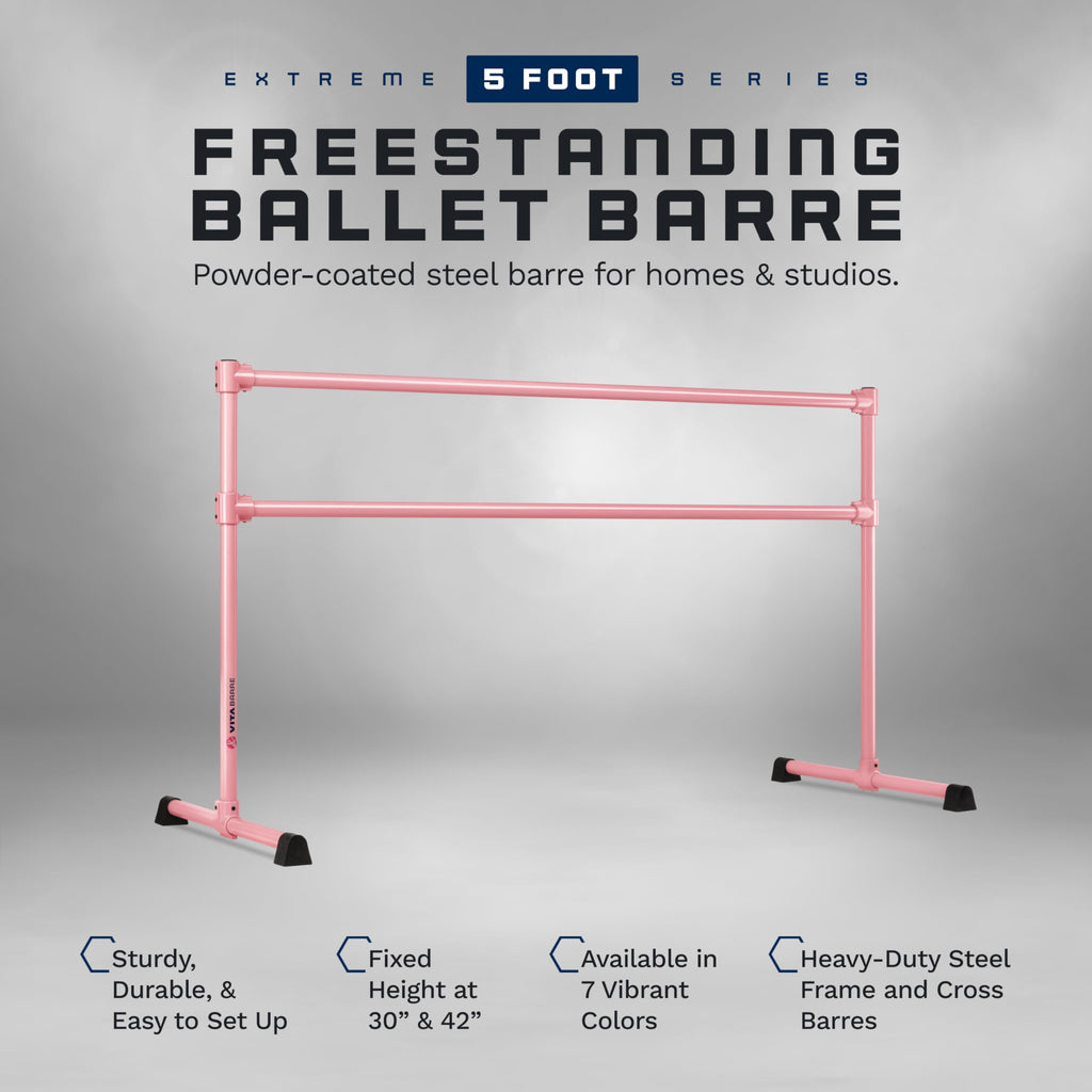 VITA Barre Portable Freestanding Double Ballet Barre, Extreme, 5 Ft Bars, Light Pink, Steel | Fixed Height, Made in USA, Home or Gym Exercise Equipment for Kids & Adults | Dance, Fitness, Pilates