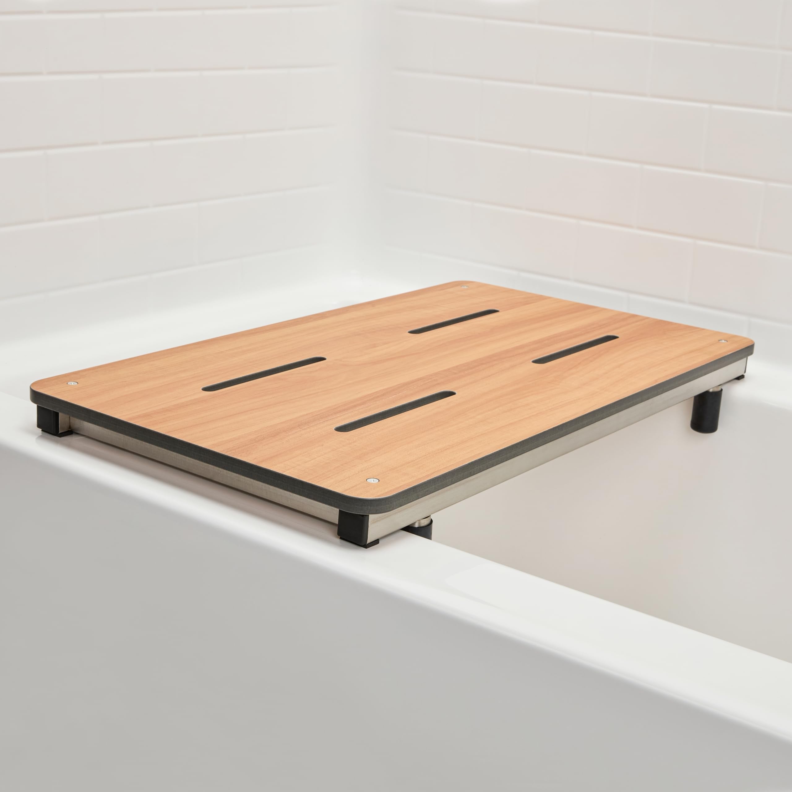 27 inch Bridgeport Removable Portable Tub Seat, Teak Phenolic