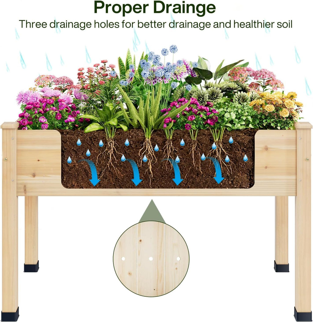 ZIENLIFE Wood Raised Garden Bed, 48x24x30in Elevated Wooden Planter Box with Legs Standing Growing Bed for Backyard, Patio, Balcony with Bed Liner, 200 Pound Capacity 3PCS