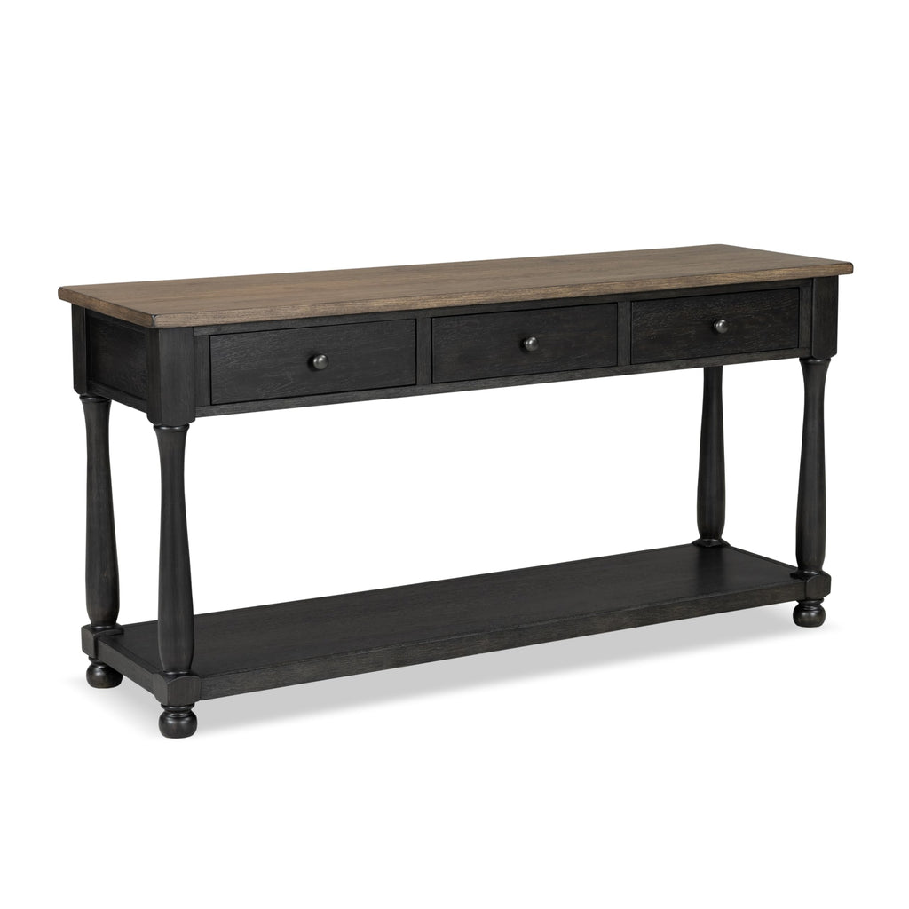 Furniture of America Narella Solid Wood 60-inch Sofa Table with 3 Drawers, Farmhouse Legs and Ball-Bearing Glide for Living Room, Weathered Black