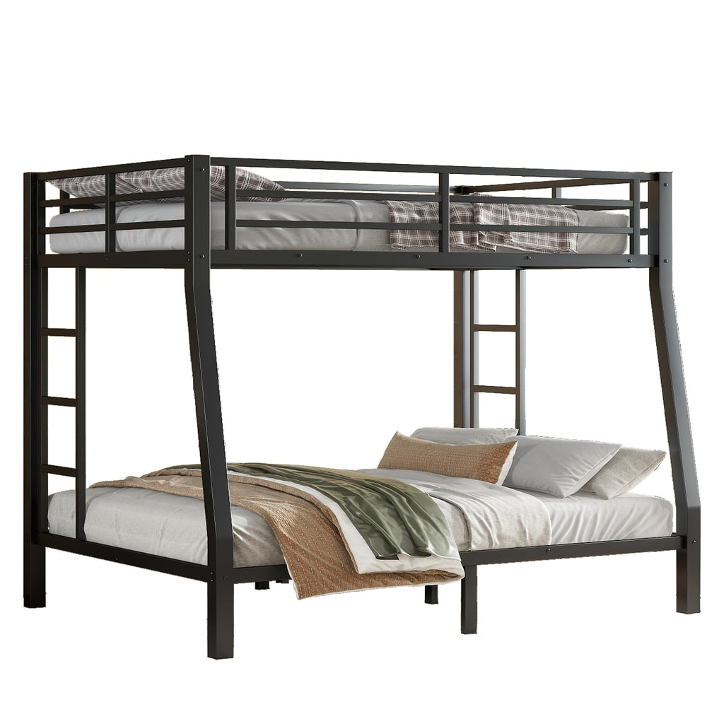 Bellemave Metal Full XL Over Queen Bunk Bed with High Guardrail & Under-Bed Storage, Heavy Duty Bunk Beds Frame with 2 Side Ladders, Full Over Queen Bunk Bed for Adults, No Box Spring Needed, Black