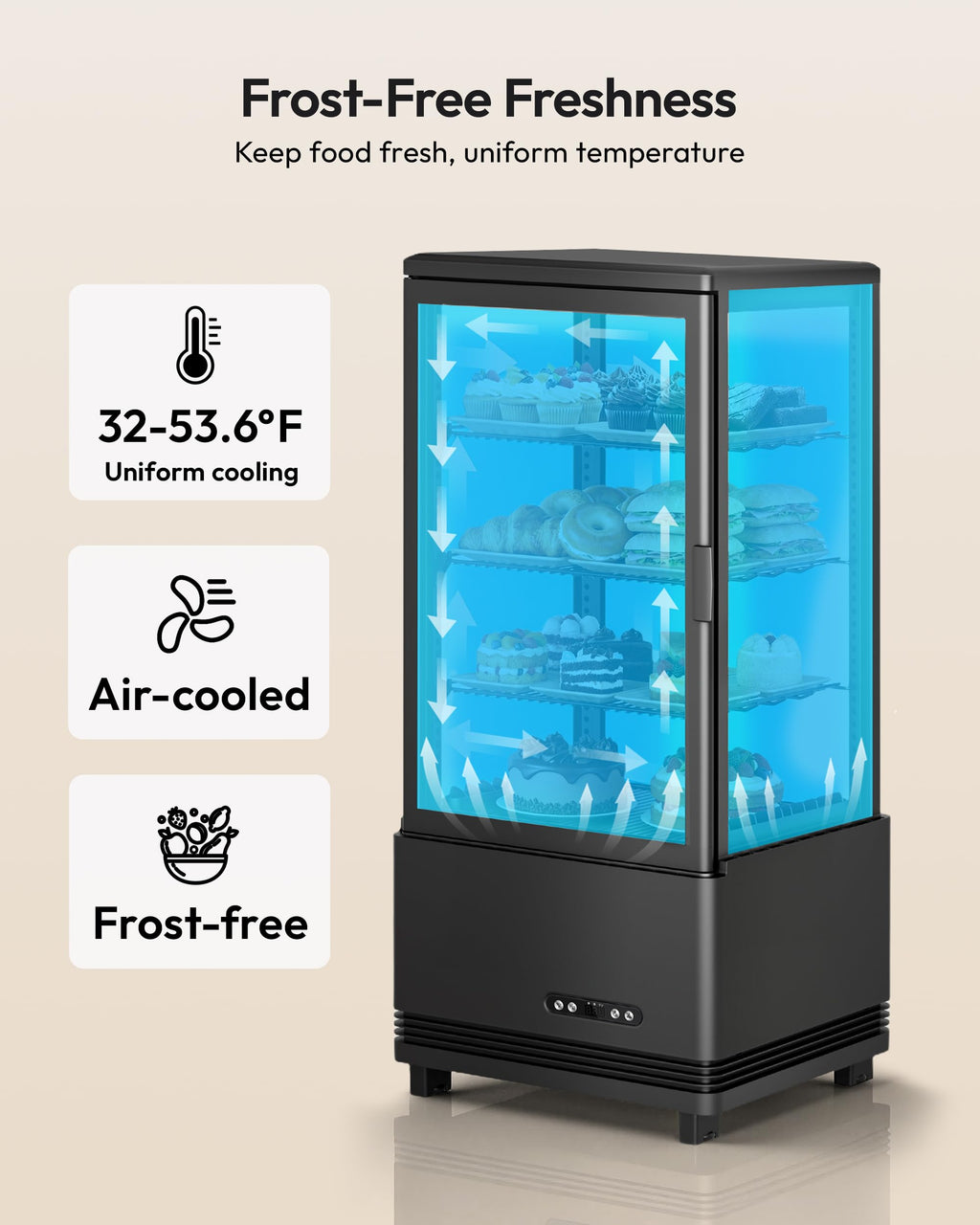 Commercial Refrigerator Countertop , ETL Certified Refrigerated Display Case 2.8 Cu.Ft / 78L, LED Lighted Display Refrigerator with Double Glass, Auto Defrost, Air Cooling for Bakery, Cafe, Store